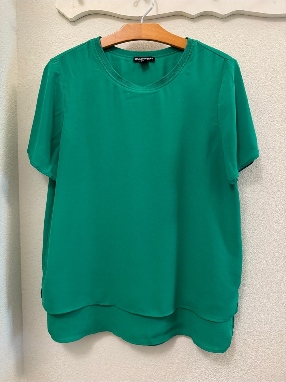 Hilary Radley Emerald Green Double-Layer Short Sleeve Blouse